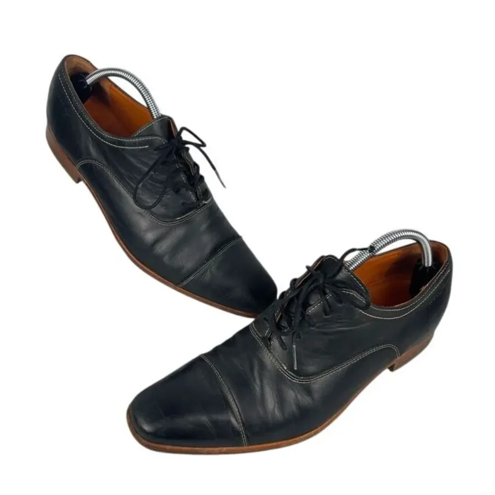 Van Lier men's classic black oxford dress shoes size 10, contrast stitching
